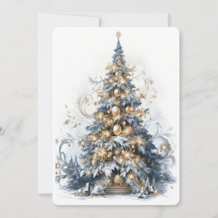 Hermoso árbol de Navidad azul y dorado