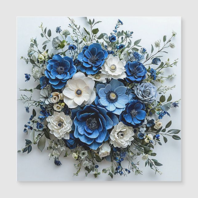 Hermoso arreglo floral azul y blanco (Anverso)