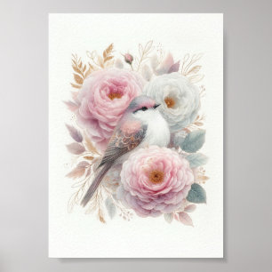 Hermoso Arte de Pájaro y Rosas