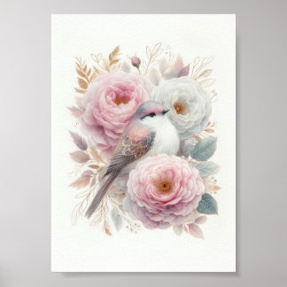 Hermoso Arte de Pájaro y Rosas