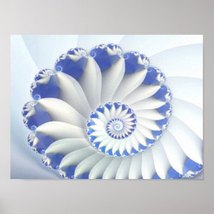 Hermoso arte fractal azul y blanco de la concha