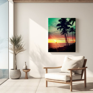 Hermoso atardecer hawaiano en lienzo estirado