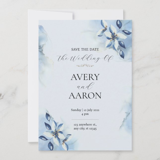 Hermoso Azul Salven La Invitación De La Boda De Fe (Anverso)