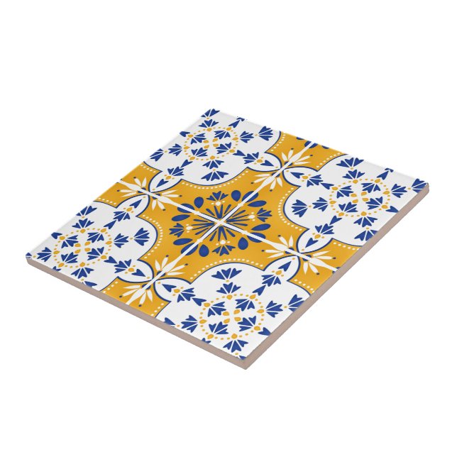 Hermoso Azulejo portugués azul y amarillo (Lado)