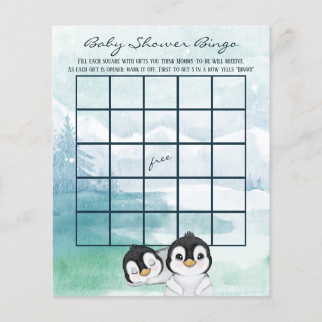 Hermoso Baby Penguins Baby Shower Bingo Flyer (Frente)