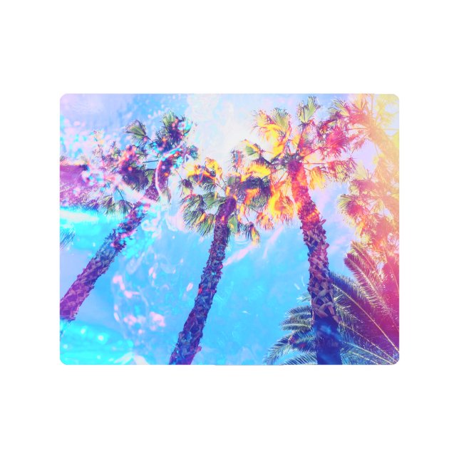 Hermoso Blue Tropical Palm Tree arte mural Metaliz (Anverso)
