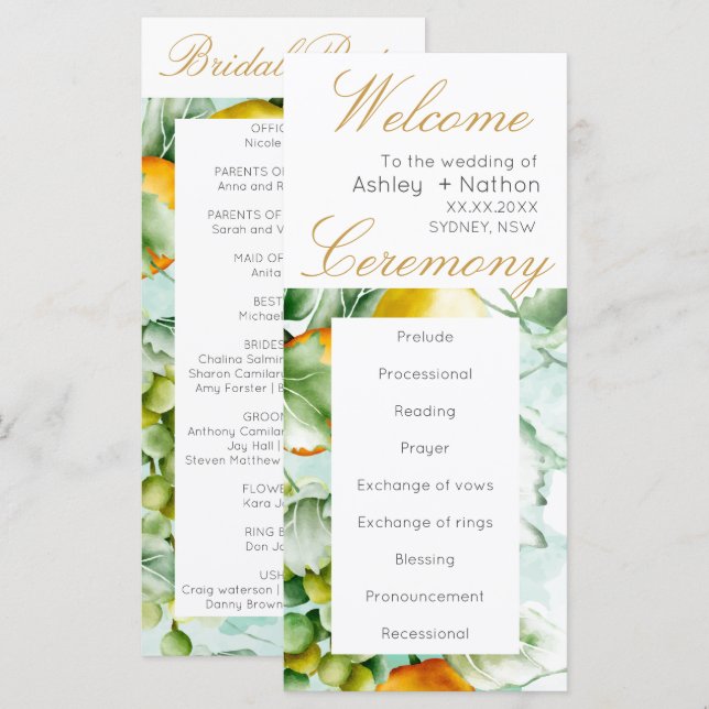 Hermoso Boda de verano con acuarela floral (Anverso / Reverso)