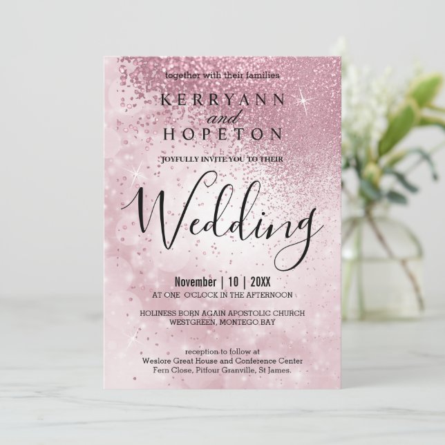 Hermoso Boda rosado - Invitación (Anverso de pie)