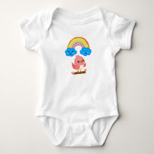 Hermoso Body de Jersey para Bebé con Pájaro Rosa y