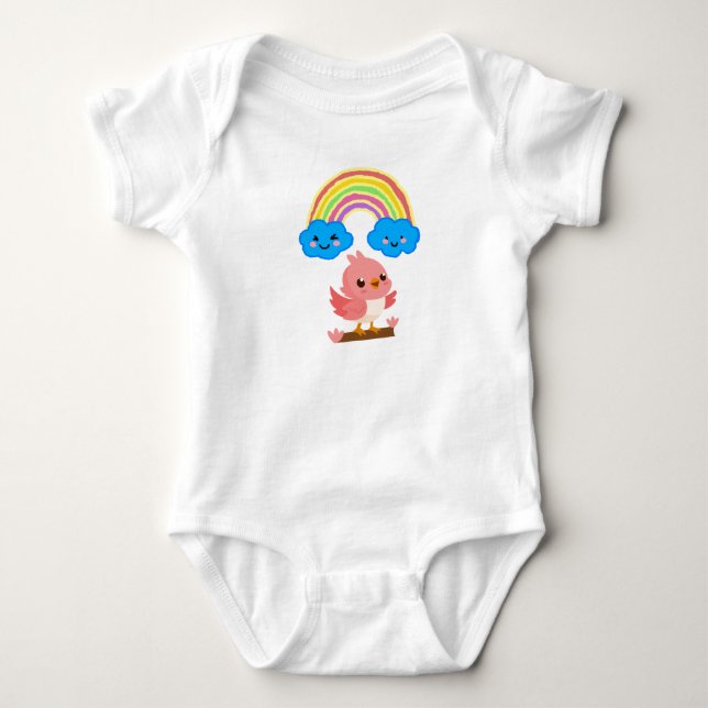 Hermoso Body de Jersey para Bebé con Pájaro Rosa y (Anverso)