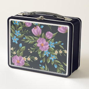 Hermoso bosquejo floral Caja de almuerzo Metalizad