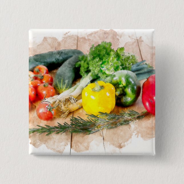 Hermoso botón de alfiler - Verduras frescas (Anverso)