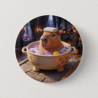 Hermoso botón de pin con capybara en baño de spa e