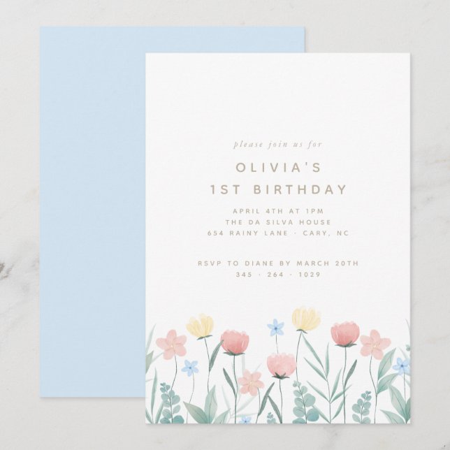 Hermoso Bouquet de Flor Silvestre Invitación de cu (Anverso / Reverso)