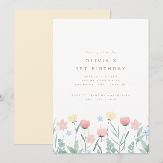 Hermoso Bouquet de Flor Silvestre Invitación de cu (Anverso / Reverso)