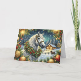 Hermoso Caballo Blanco y Corona de Navidad