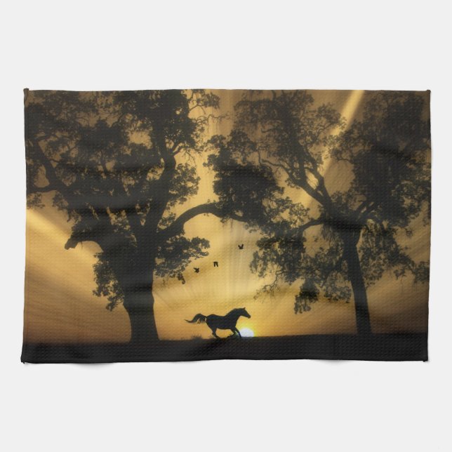Hermoso caballo con toalla de cocina de Sunrise (Horizontal)