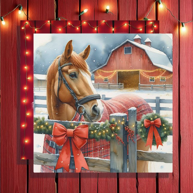 Hermoso caballo marrón en un Navidad festivo (Subido por el creador)