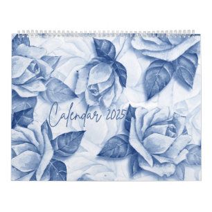 hermoso calendario floral azul 2025