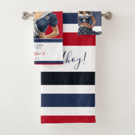 Hermoso chica azul rojo Nautical pin-up personaliz