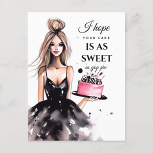 Hermoso chica con pastel de postales navideñas