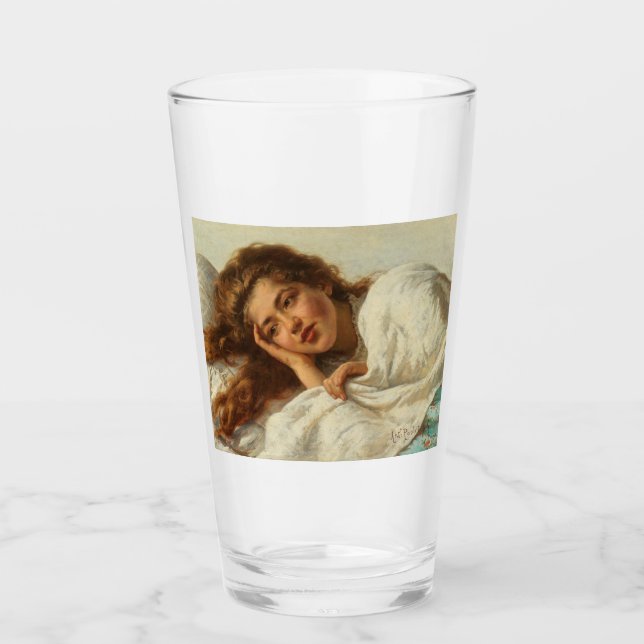 Hermoso Chica en cama con pelo rojo (Anverso)