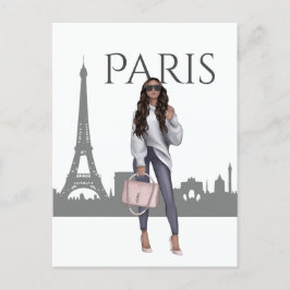 Hermoso Chica en París con la tarjeta postal de la