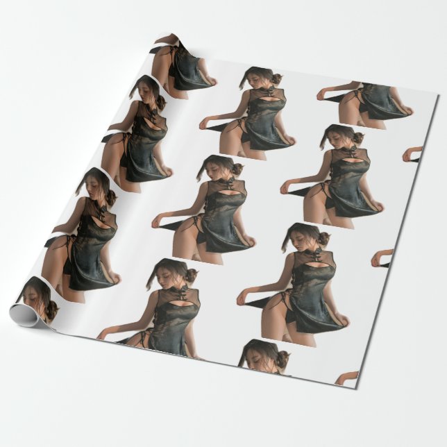 Hermoso chica sobre un hermoso papel envuelto (Desenrollado)