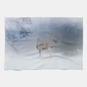 Hermoso ciervo y Jay en las toallas de nieve Dish