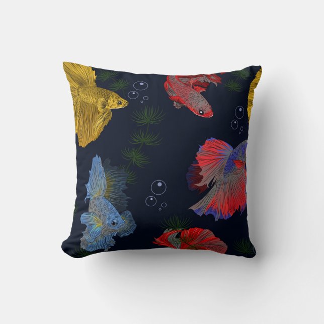 Hermoso Cojín decorativo de bosquejo de peces (Anverso)