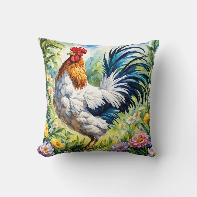 Hermoso Cojín decorativo de gallo floral (Anverso)