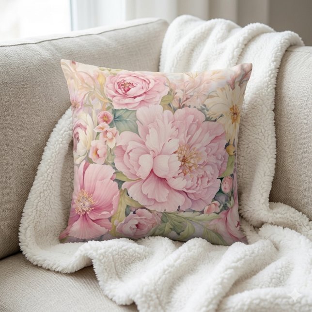 Hermoso cojín decorativo de peonías rosadas (Subido por el creador)