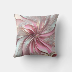 Hermoso Cojín decorativo fractal rosado y Rosa