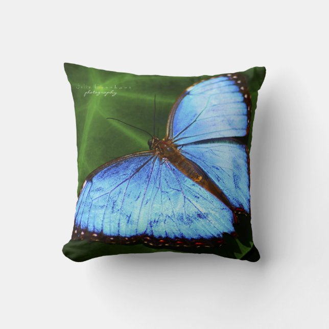 Hermoso Cojín decorativo mariposa azul (Anverso)