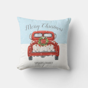 Hermoso cojín decorativo navideño de camión rojo a