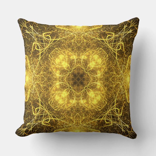 Hermoso Cojín decorativo único fractal de oro (Anverso)