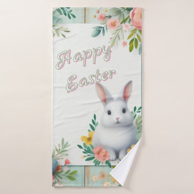 Hermoso conejito de Pascua con flores (Toalla de baño)