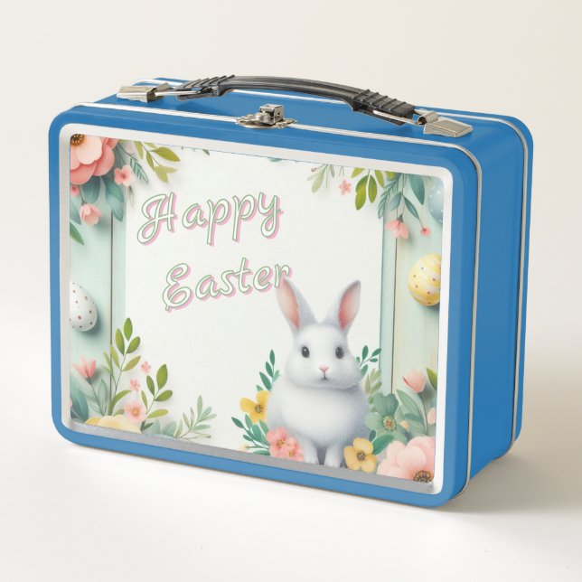 Hermoso conejito de Pascua con flores (Anverso)