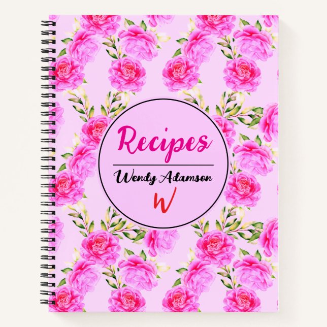 Hermoso Diario de Recetas con Flores Rosas | Flora (Anverso)