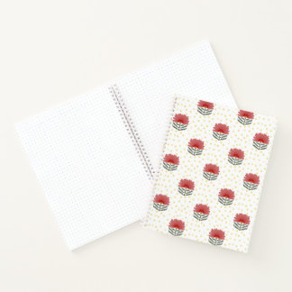 Hermoso diario floral rojo con puntos amarillos