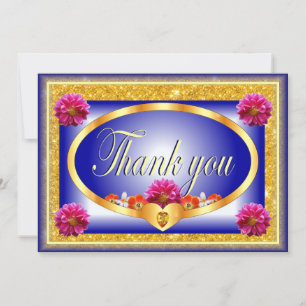 Hermoso diseño floral azul tarjeta de agradecimien