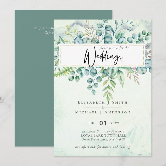 Hermoso Dusty Sage Eucalyptus Greenery Invito (Anverso / Reverso)