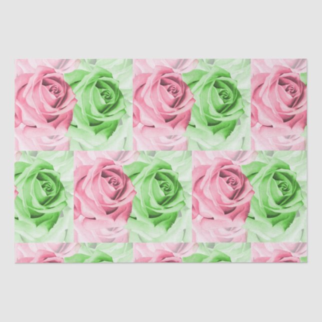 Hermoso en rosa y verde papel de seda de rosa (Anverso)