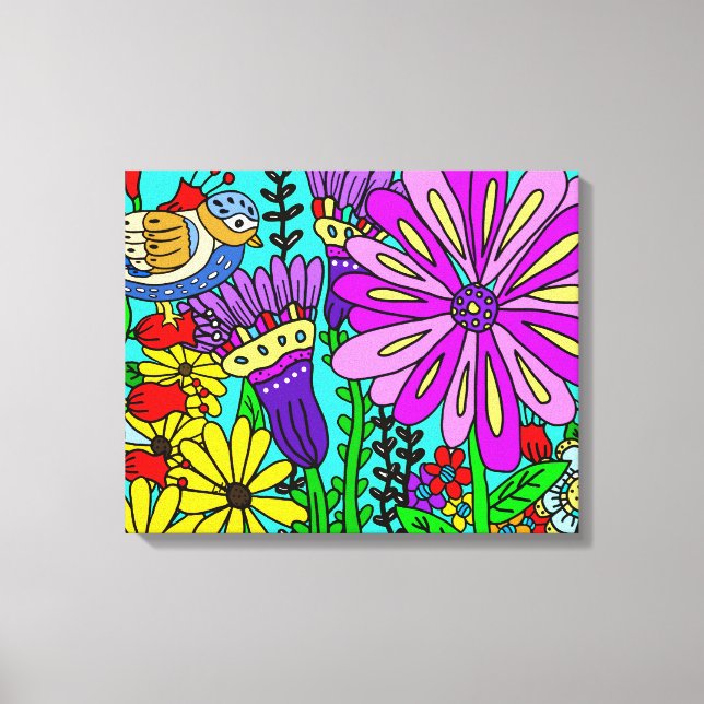 Hermoso Estilo de Arte Popular Colorido Pájaro y F (Anverso)