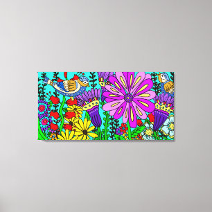 Hermoso Estilo de Arte Popular Colorido Pájaro y F