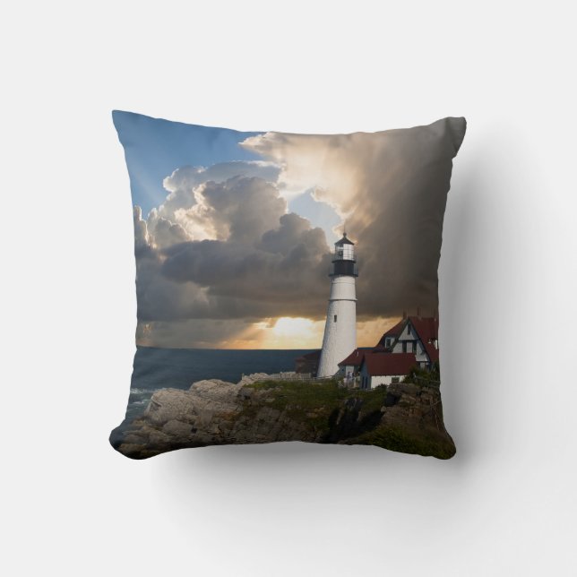 Hermoso Faro y Almohada de Puesta de Sol (Anverso)