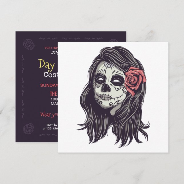 Hermoso Fiesta del Día de los Muertos| Invitación (Anverso / Reverso)