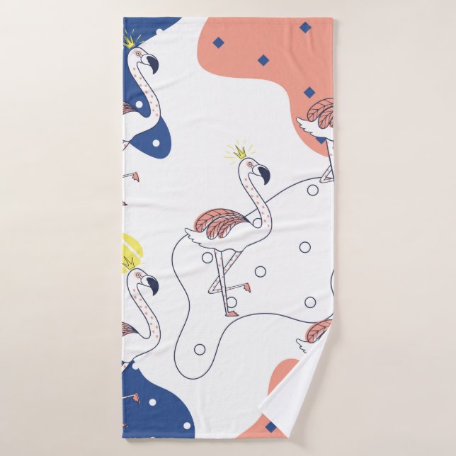 Hermoso flamingo rosado con palmas sin costura (Toalla de baño)