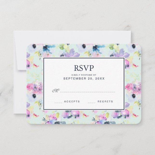 Hermoso Floral Pastel Acuarela - RSVP de Boda (Anverso)