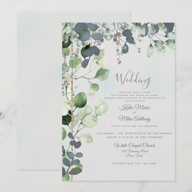 Hermoso Follaje de Eucalipto Invitación de Ambos P (Anverso / Reverso)